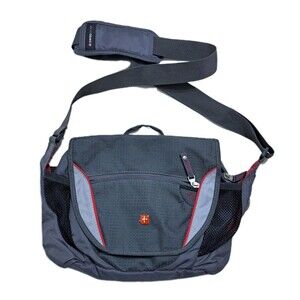 Swiss Gear Small Utility Messenger Carry On Case Bag Gray Red Crossbody Canvas